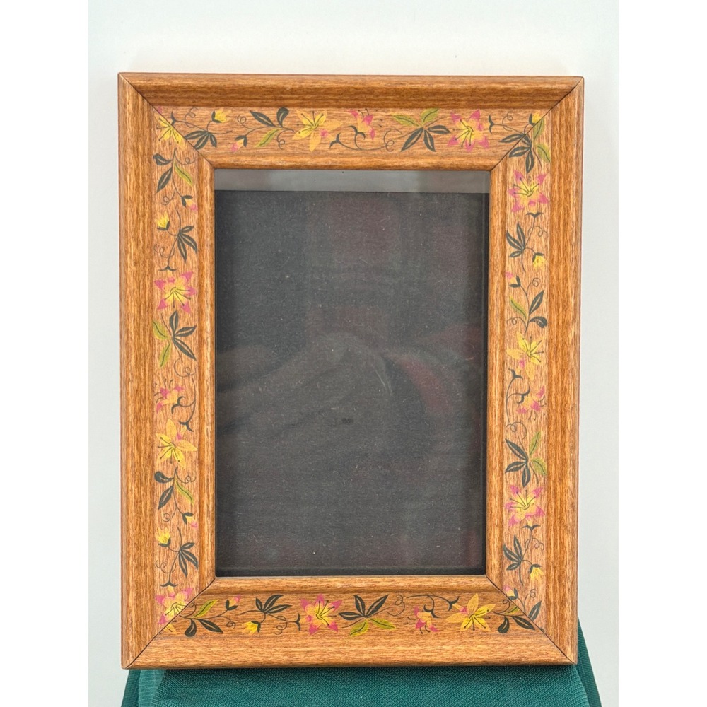 Burnes of Boston Hand Painted Floral Wood Picture Frame Oak Finish 4x6"
